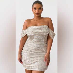 PLUS cream sequin Bardot Bodycon Dress